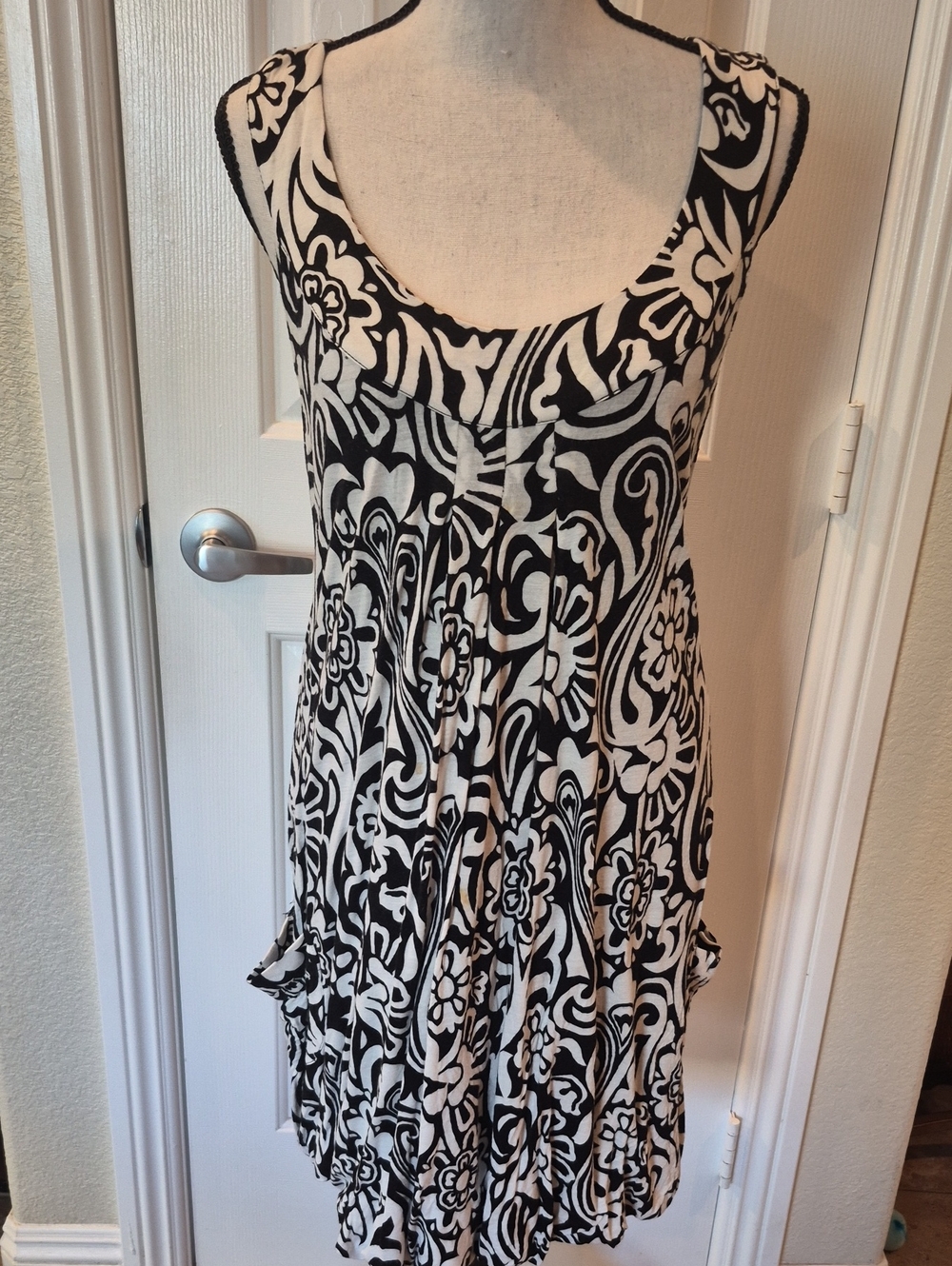 INC Rayon Black & White Dress Large